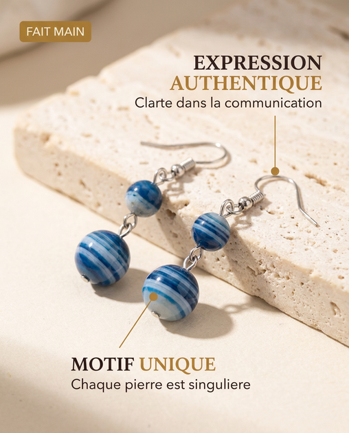 Boucles d'oreilles Rayures Bleues MODYZZ - bienfaits expression authentique