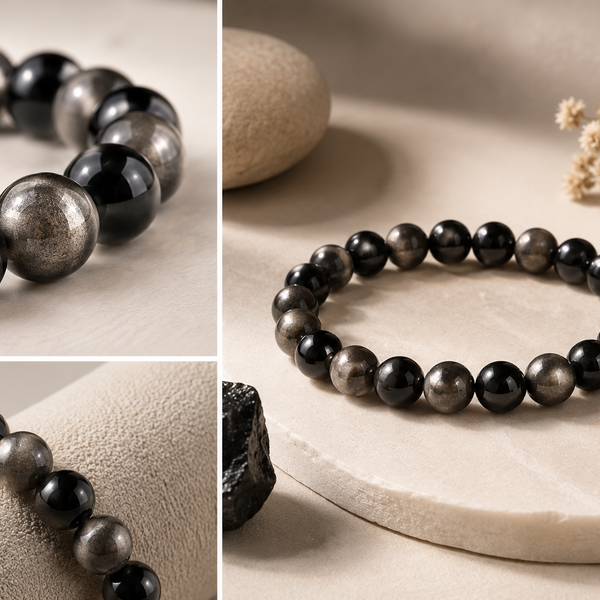 Bracelet obsidienne argentée, bijoux chakra et pierres naturelles