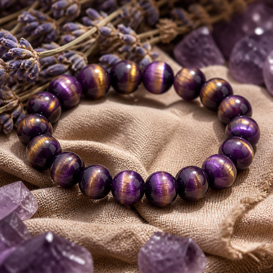 Bracelet "Intuition" en Œil de Tigre Violet | MODYZZ