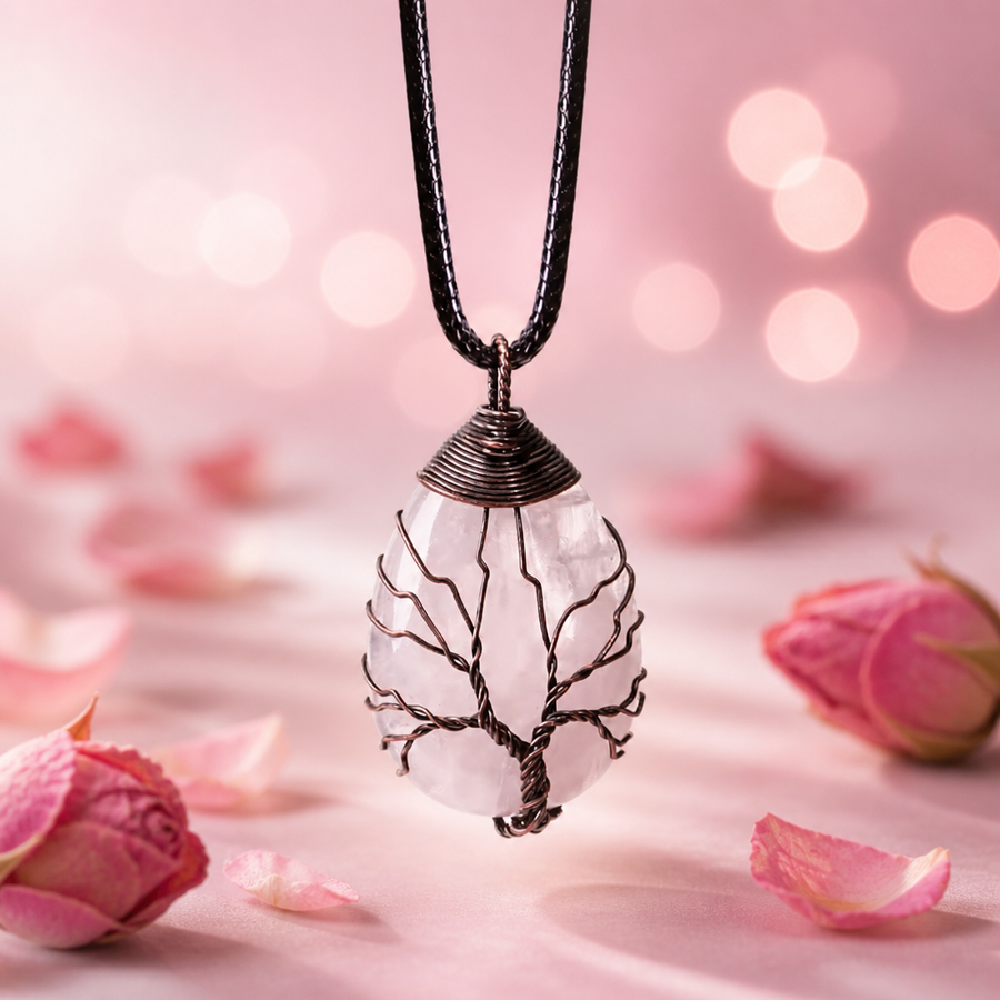 Collier "Amour" Arbre de Vie en Quartz Rose | MODYZZ