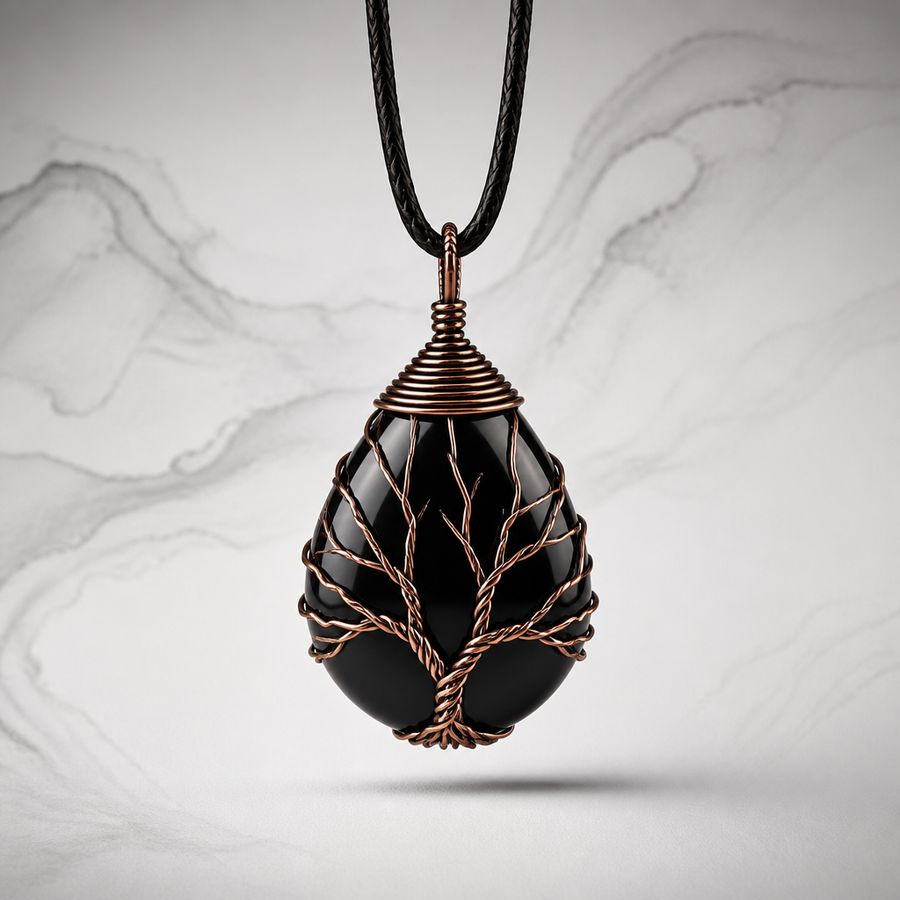 Collier "Protection" Arbre de Vie en Agate Noire | MODYZZ
