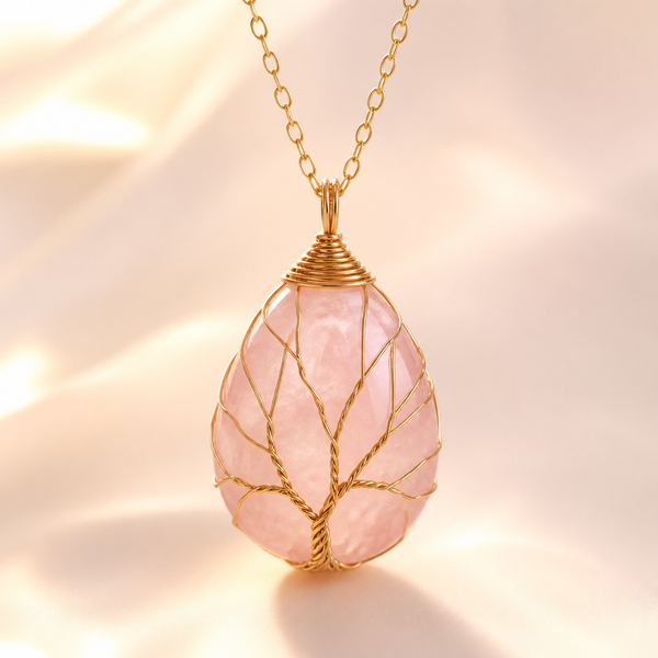 Collier "Amour Doré" Arbre de Vie en Cristal Rose | MODYZZ