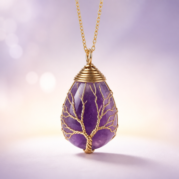 Collier "Sérénité Dorée" Arbre de Vie en Améthyste | MODYZZ