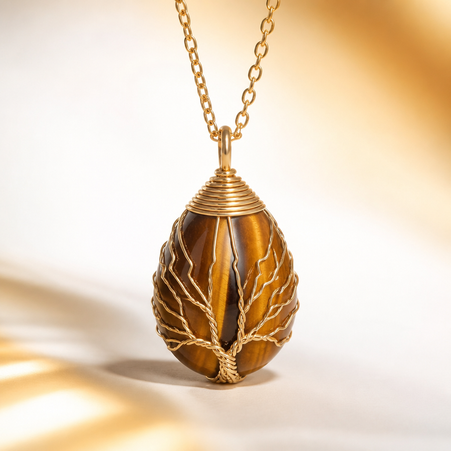 Collier "Force Dorée" Arbre de Vie en Œil de Tigre | MODYZZ
