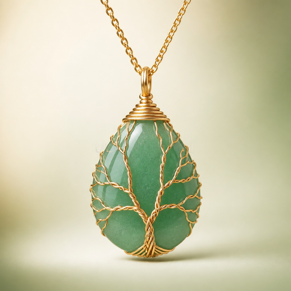 Collier "Abondance Dorée" Arbre de Vie en Aventurine Verte | MODYZZ