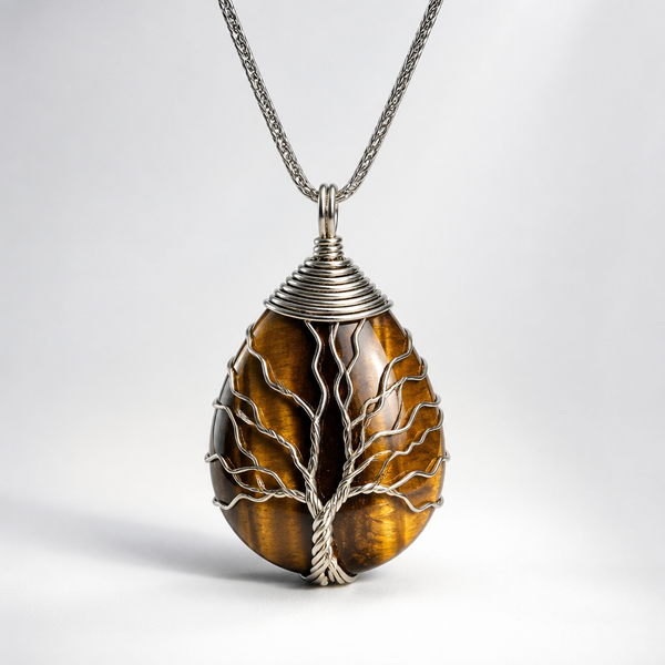 Collier "Volonté" Arbre de Vie en Œil de Tigre Argenté | MODYZZ