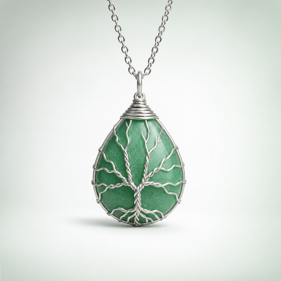 Collier "Chance" Arbre de Vie en Aventurine Verte Argentée | MODYZZ