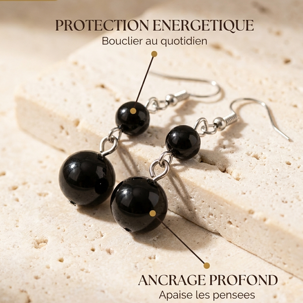 Boucles d'Oreilles "Protection" Agate Noire | MODYZZ