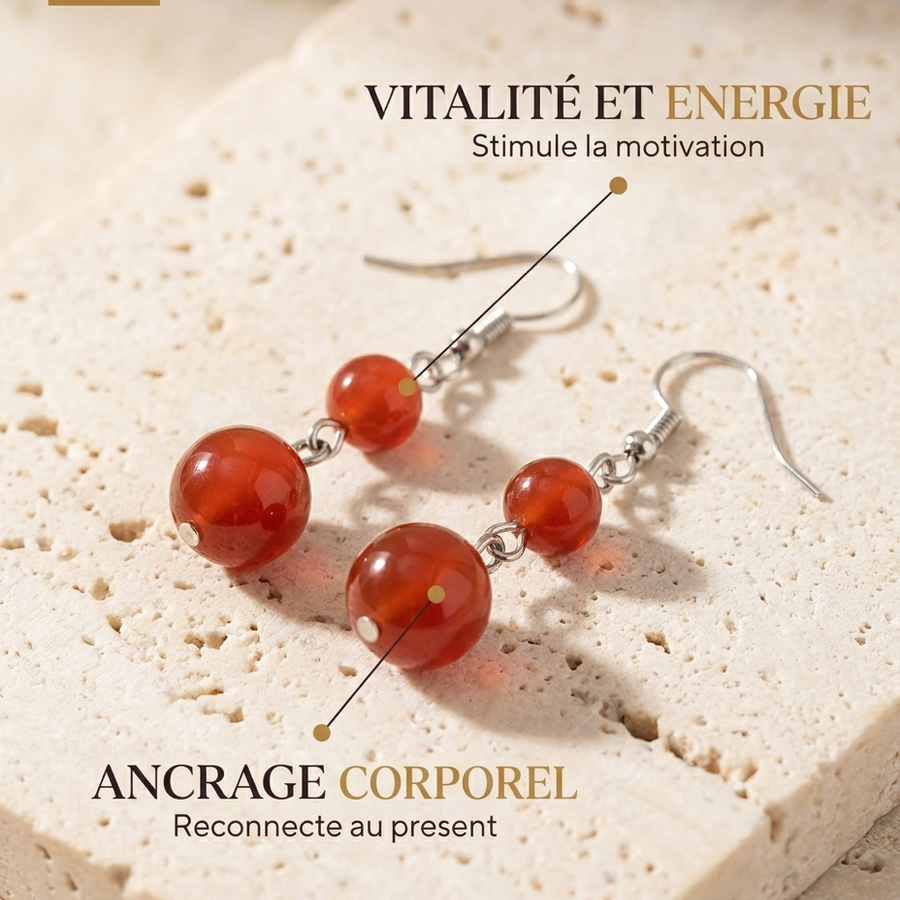 Boucles d'Oreilles "Vitalité" Agate Rouge | MODYZZ