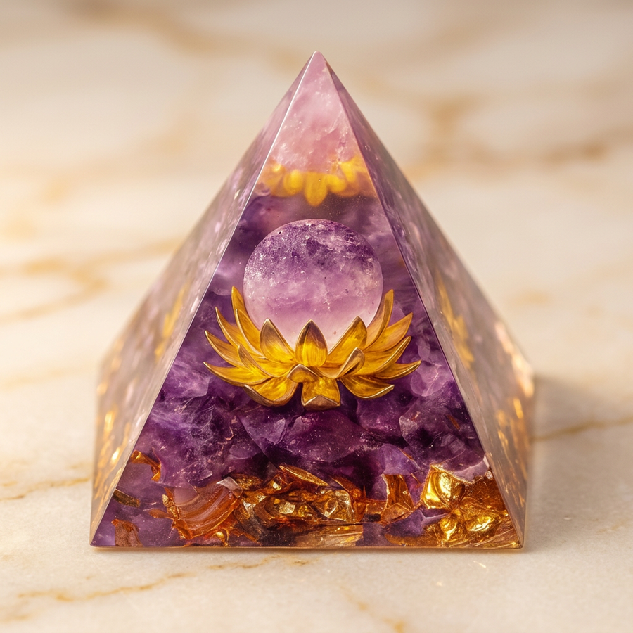 Orgonite "Lotus" Pyramide Fleur de Lotus & Améthyste | MODYZZ