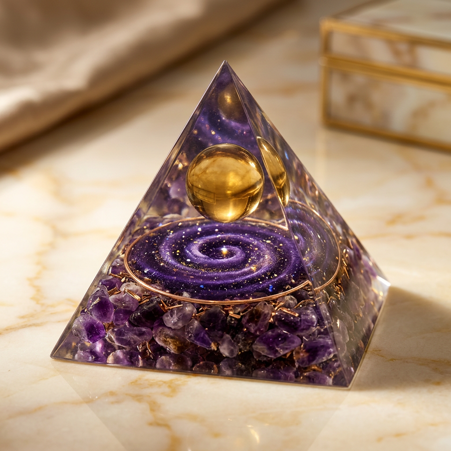 Orgonite "Lâcher-Prise" Pyramide Améthyste & Quartz Fumé | MODYZZ