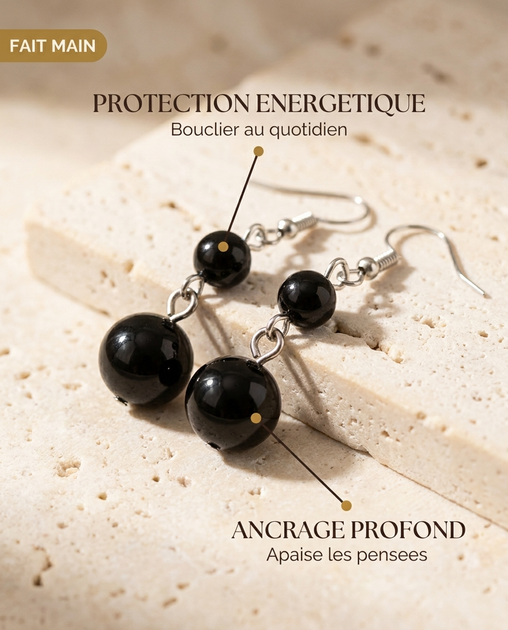 Boucles d'oreilles Agate Noire MODYZZ - bienfaits protection energetique