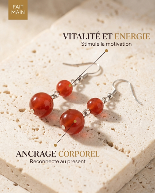 Boucles d'oreilles Agate Rouge MODYZZ - bienfaits vitalite