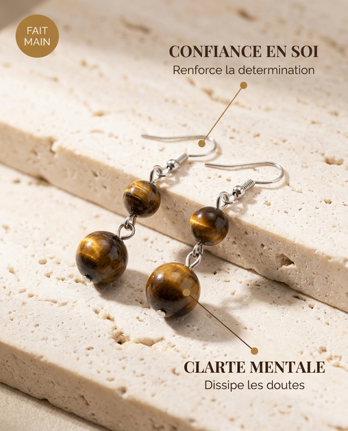 Boucles d'oreilles Oeil de Tigre MODYZZ - bienfaits confiance en soi