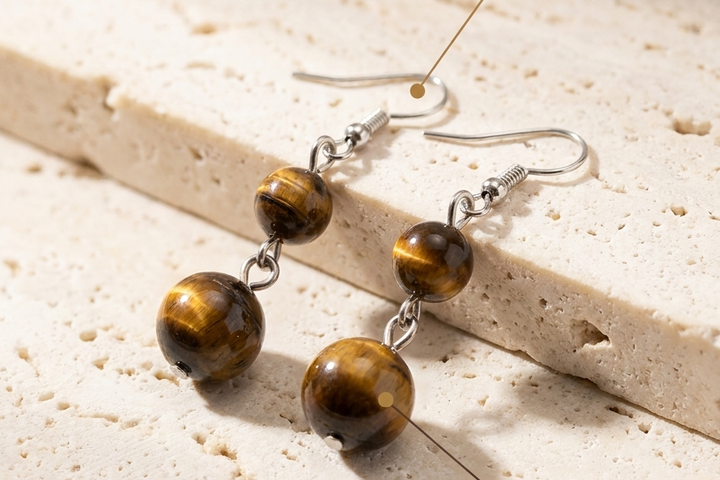 Boucles d'oreilles Oeil de Tigre MODYZZ - bienfaits confiance en soi