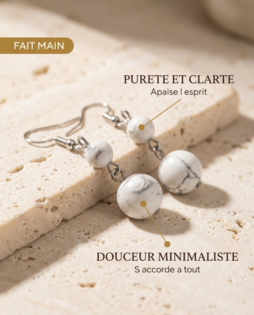 Boucles d'oreilles Turquoise Blanche MODYZZ - bienfaits purete et douceur