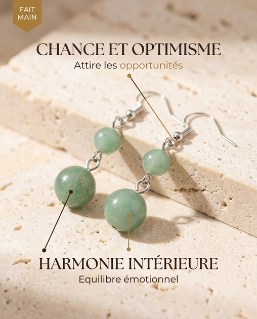 Boucles d'oreilles Aventurine Verte MODYZZ - bienfaits harmonie interieure