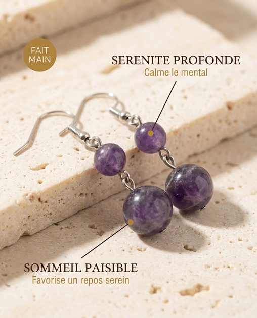 Boucles d'oreilles Amethyste MODYZZ - bienfaits serenite profonde