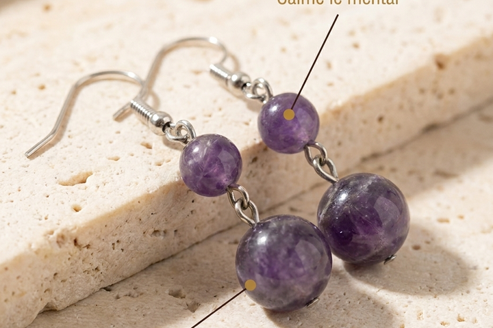 Boucles d'oreilles Amethyste MODYZZ - bienfaits serenite profonde