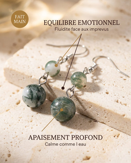 Boucles d'oreilles Pierre Aquatique MODYZZ - bienfaits equilibre emotionnel