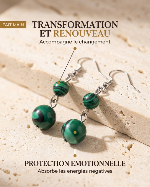 Boucles d'oreilles Malachite MODYZZ - bienfaits transformation