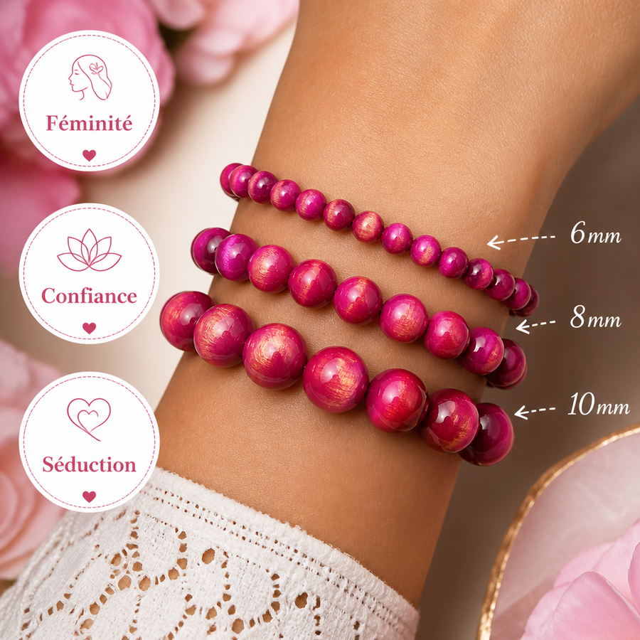 Bracelet "Féminité" en Œil de Tigre Fuchsia | MODYZZ