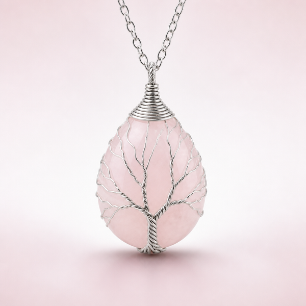 Collier "Douceur" Arbre de Vie en Cristal Rose Argenté | MODYZZ