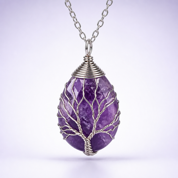 Collier "Paix" Arbre de Vie en Améthyste Argentée | MODYZZ