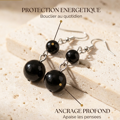 Boucles d'Oreilles "Protection" Agate Noire | MODYZZ