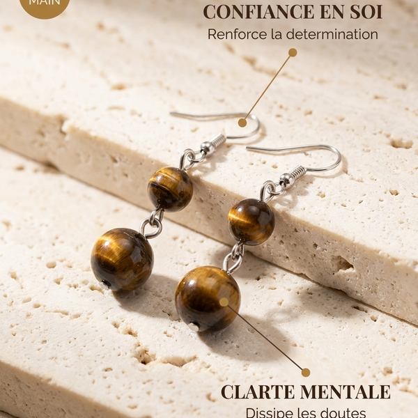 Boucles d'Oreilles "Confiance" Œil de Tigre | MODYZZ