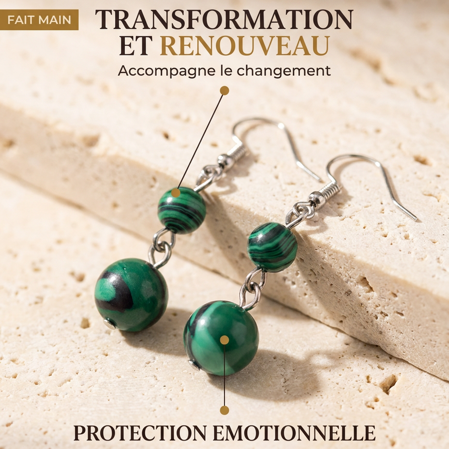 Boucles d'Oreilles "Renouveau" Malachite | MODYZZ