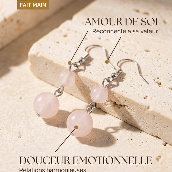 Boucles d'Oreilles "Amour" Quartz Rose | MODYZZ