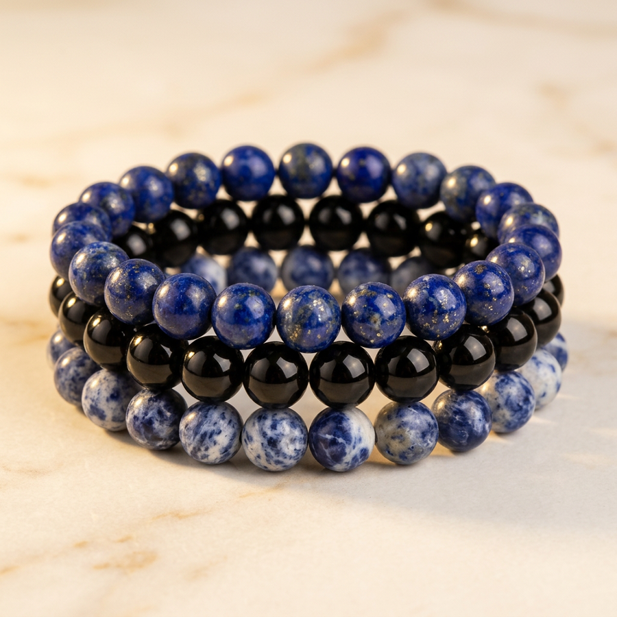 Set "Sagesse" Triple Bracelet Lapis Lazuli, Onyx & Sodalite | MODYZZ