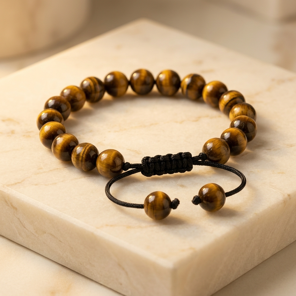 Bracelet "Détermination" Œil de Tigre Ajustable Roche de Lave | MODYZZ