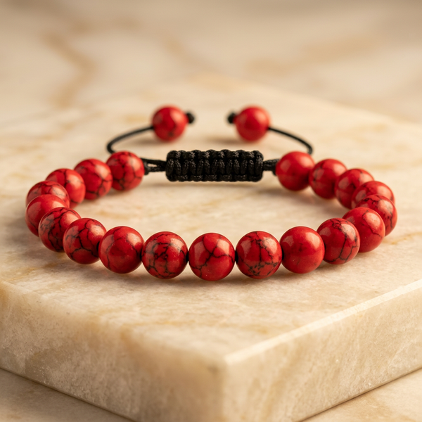 Bracelet "Vitalité" Perles Rouges Ajustable | MODYZZ