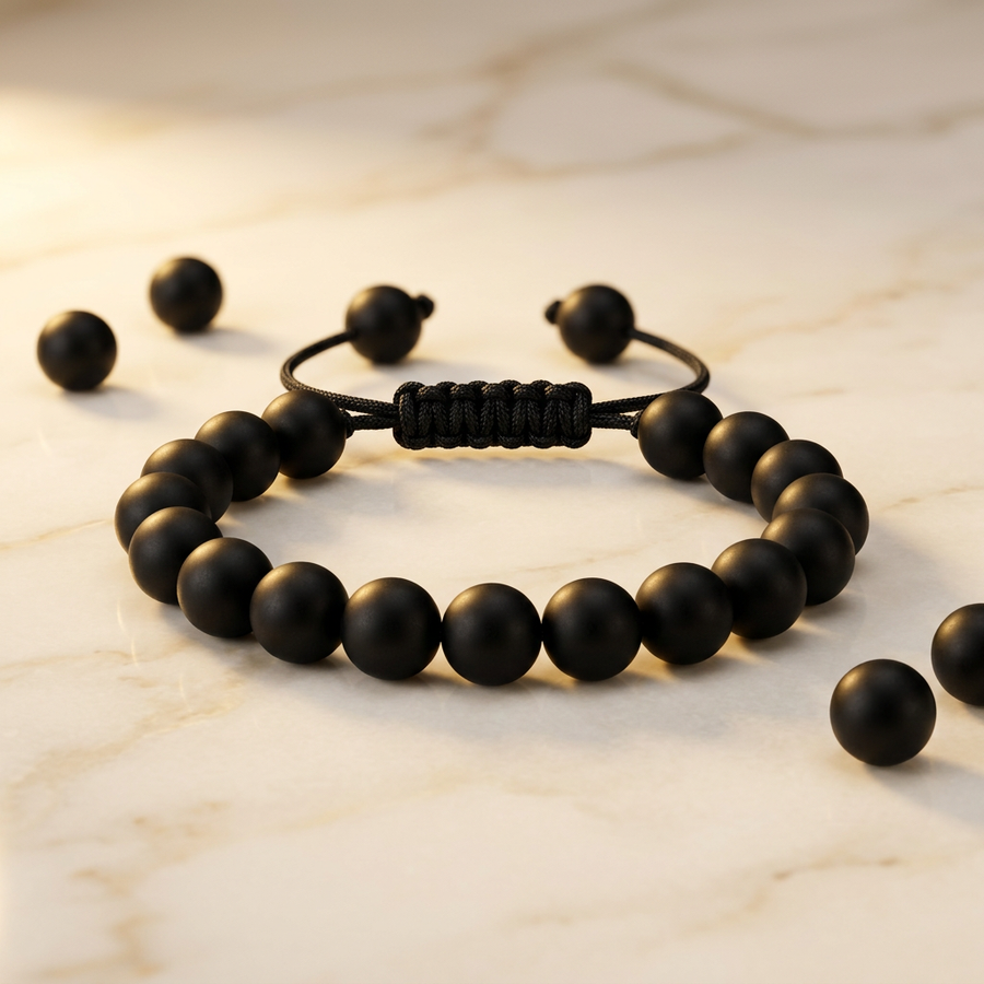 Bracelet "Force" Perles Noir Mat Ajustable | MODYZZ