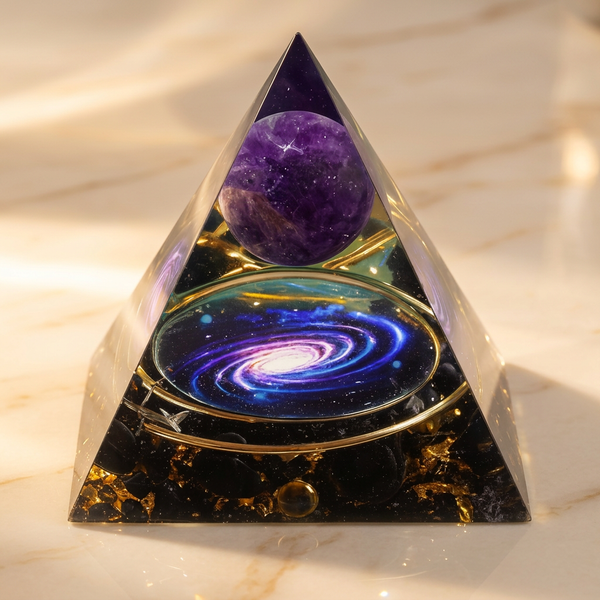 Orgonite "Galaxie" Pyramide Améthyste & Obsidienne | MODYZZ