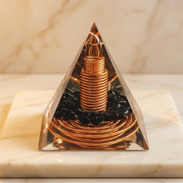 Orgonite "Sentinelle" Pyramide Spirale Obsidienne & Cuivre | MODYZZ