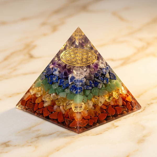 Orgonite "Sérénité 7 Chakras" Pyramide Fleur de Vie | MODYZZ