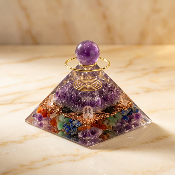 Orgonite "Refuge" Pyramide Améthyste & Quartz Bleu | MODYZZ