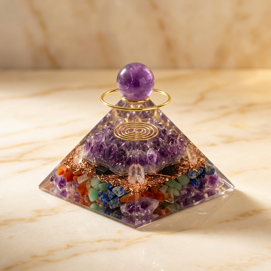 Orgonite "Refuge" Pyramide Améthyste & Quartz Bleu | MODYZZ