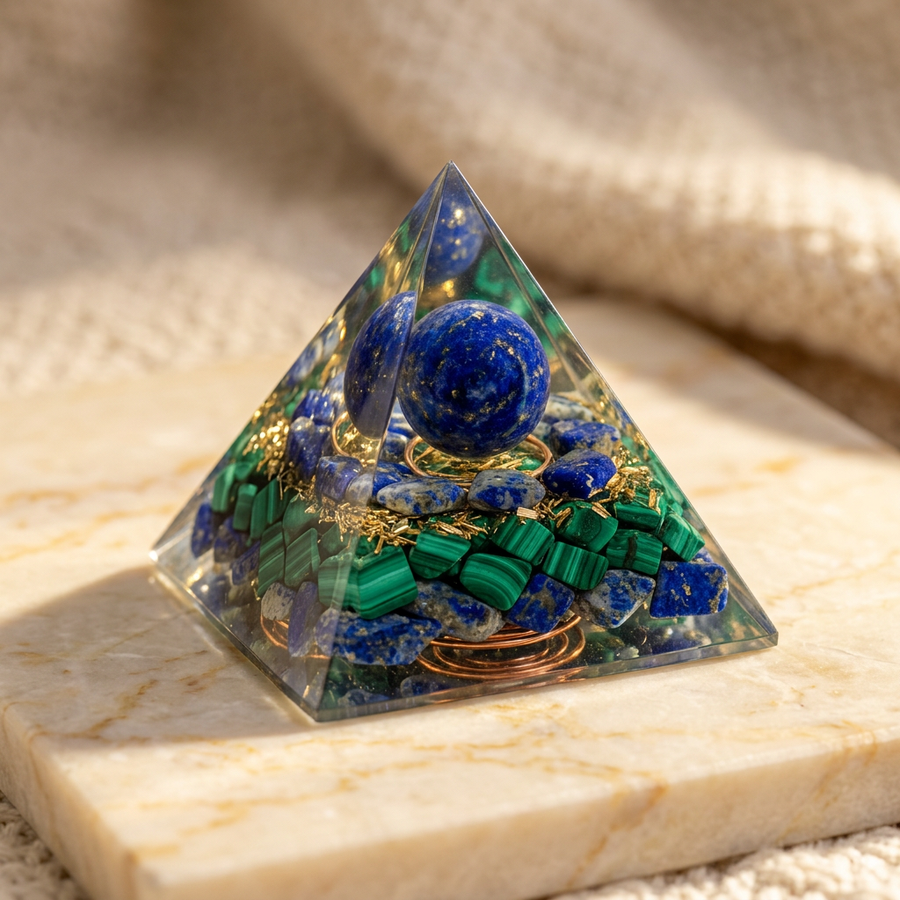 Orgonite "Kâli" Pyramide Lapis Lazuli Améthyste & Malachite | MODYZZ